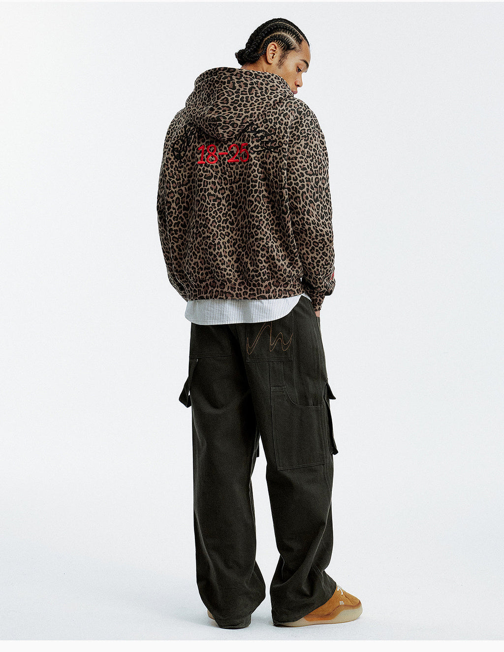 MEDM Embroidered Leopard Zip Up Hooded Jacket