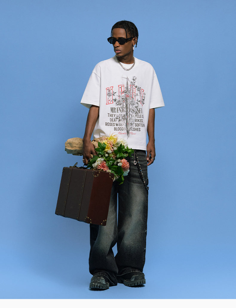 MEDM Sword and Rose Multicolor Diamond Tee