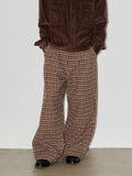 LIBERAFIT Wool Tweed Grid Pattern Pleated Baggy Trousers