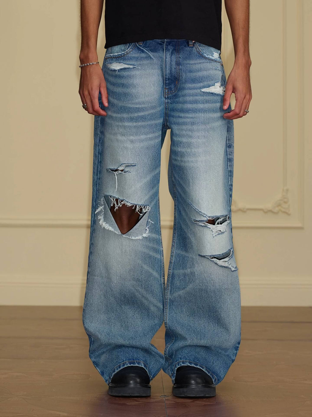 YADcrew Vintage Whiskered Washed Distressed Jeans