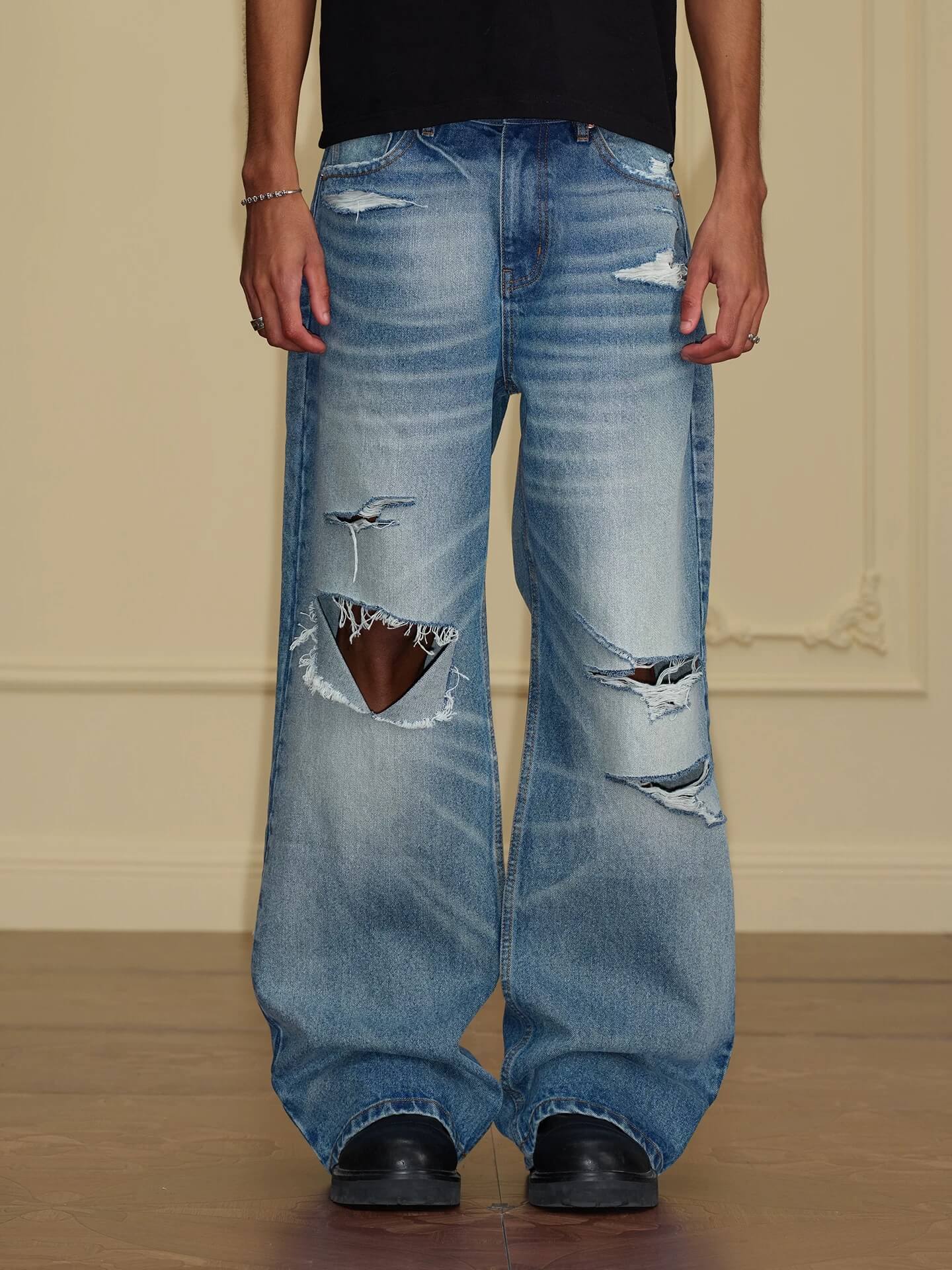 YADcrew Vintage Whiskered Washed Distressed Jeans