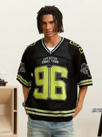 Small Town Kid Mesh Knit V Neck Rugby Jersey