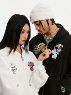 Small Town Kid Animal Textured Logo Velcro Zip-Up Hoodie