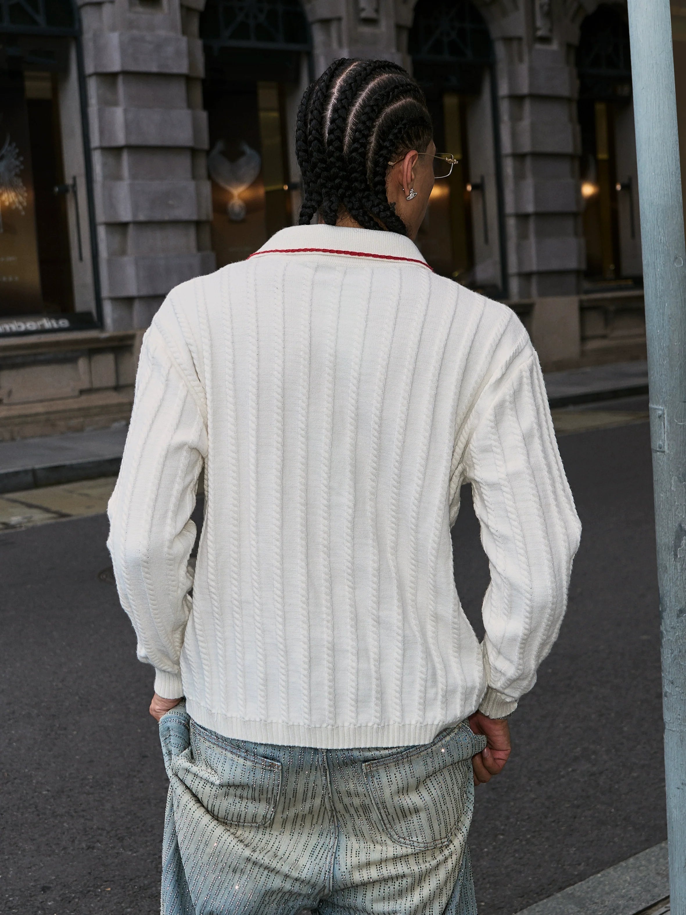 STEEPC Twisted Stripe Polo Knit Sweater
