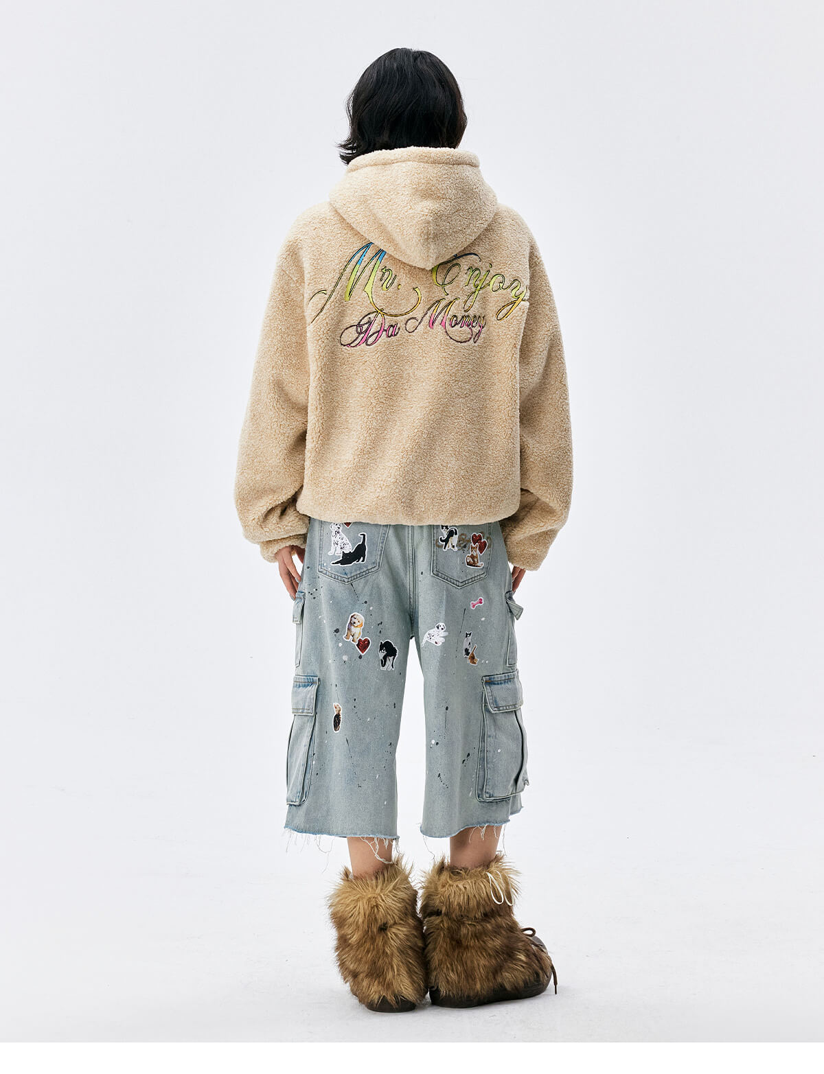 MEDM Gradient Embroidery Sherpa Fleece Hoodie