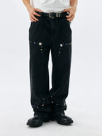 MEDM Gemstone Studded Double Knee Washed Jeans