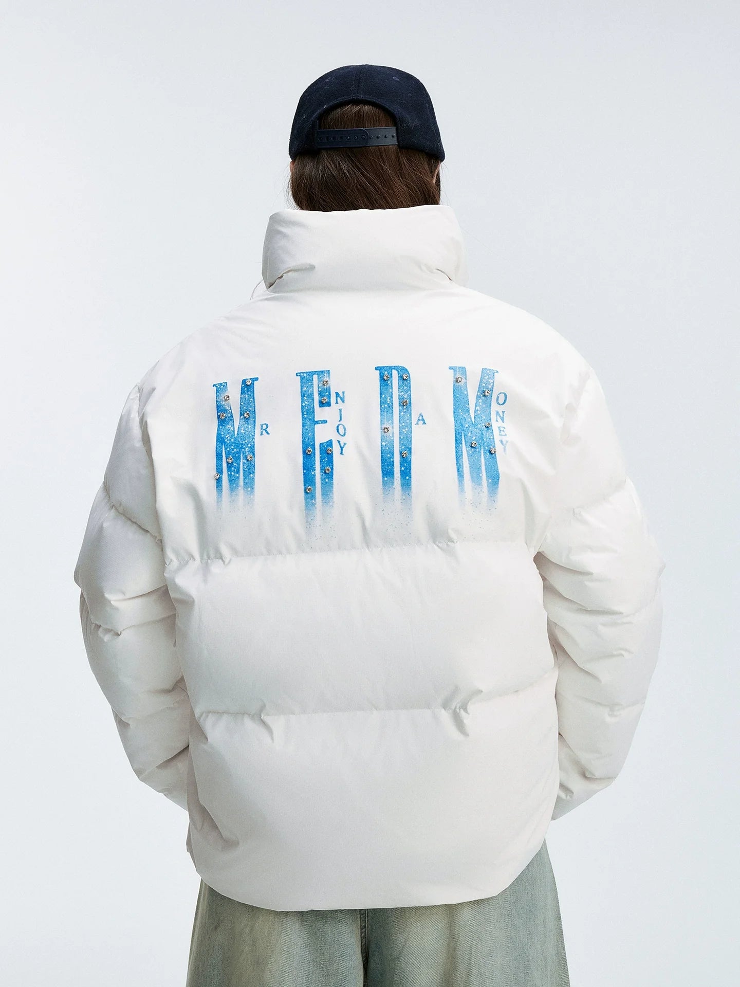 MEDM Rhinestone Studded Logo Down Jacket