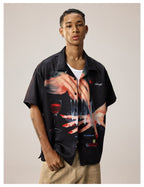 Remedy Finger and Wine Glass Full Print Short Sleeve Cuban Shirt