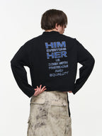 BLIND NO PLAN V-Neck Washed Print Long Sleeve Tee