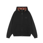 Achock Logo Embroidery Plaid Lining Zip Up Hoodie
