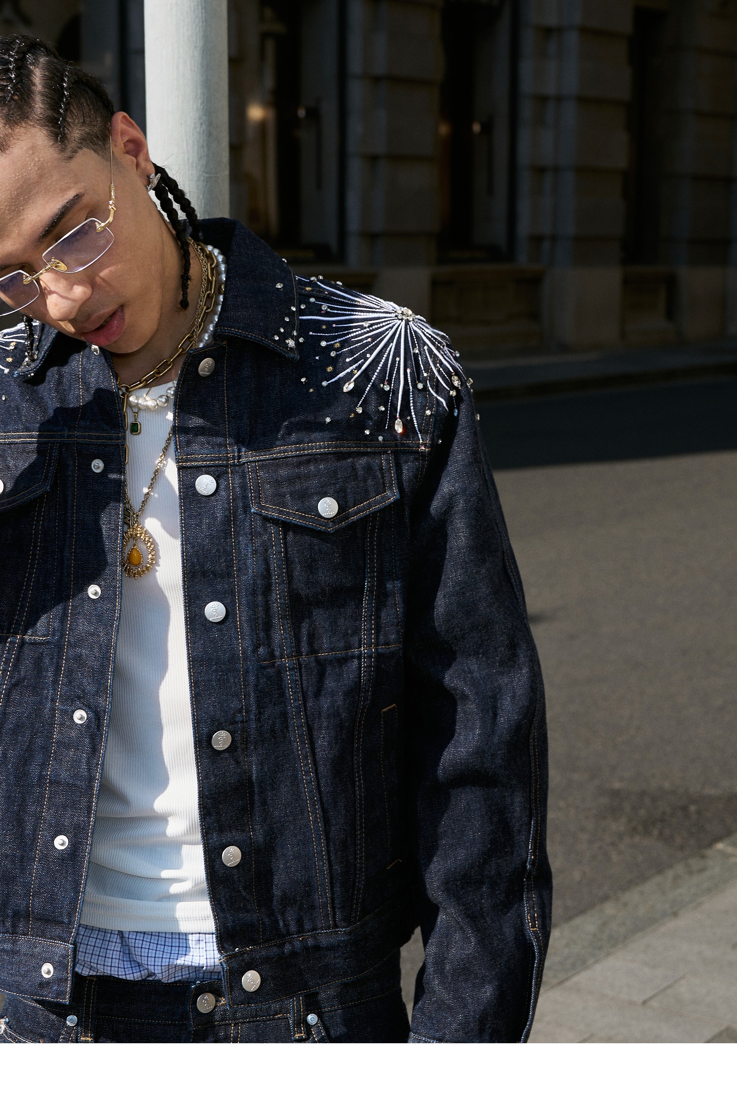 STEEPC Fireworks Rhinestone Denim Jacket