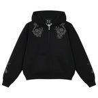 MEDM Patterned Flower Embroidered Zip Up Hoodie
