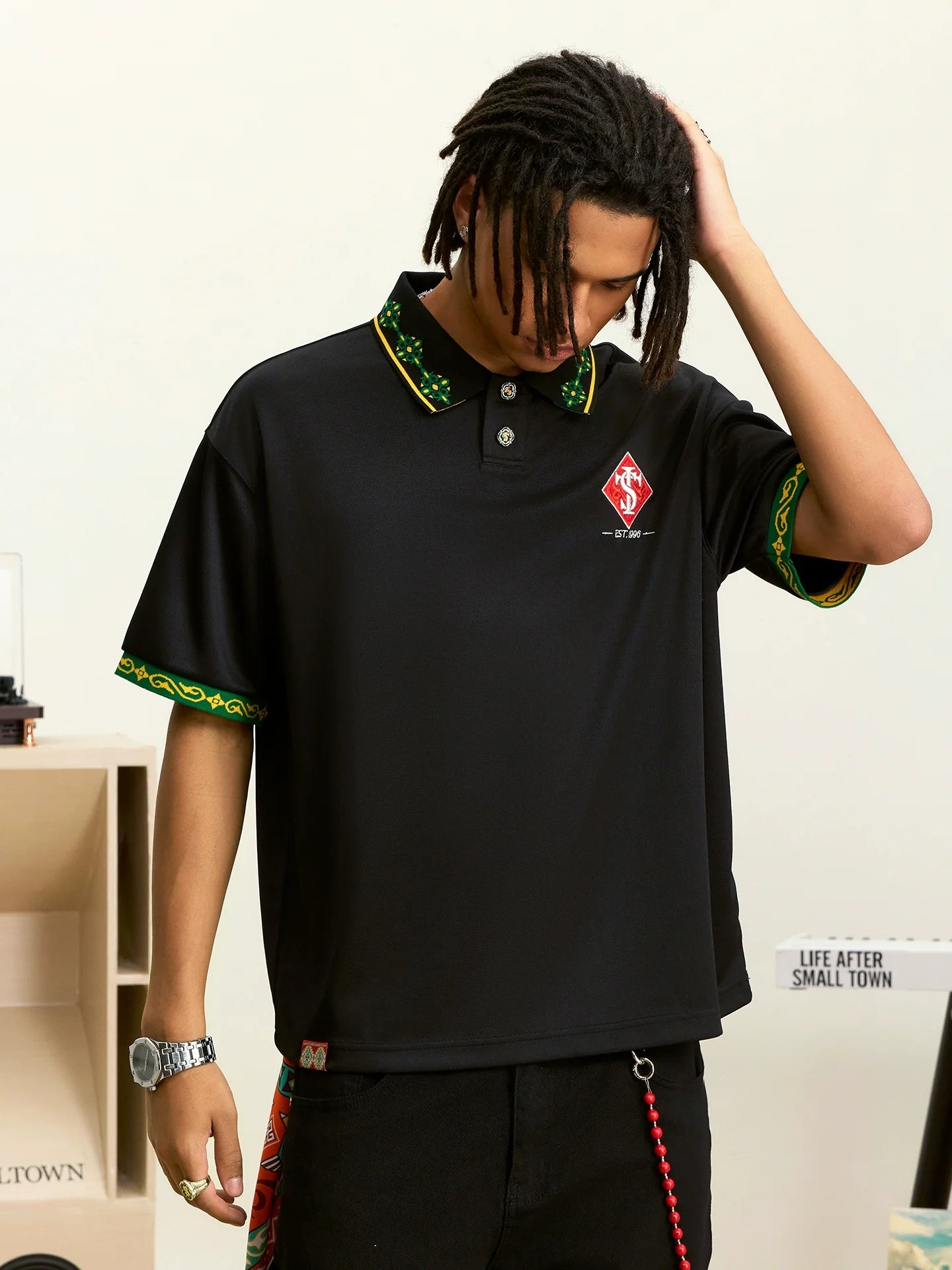 Small Town Kid Ethnic Pattern Jacquard Polo Shirt