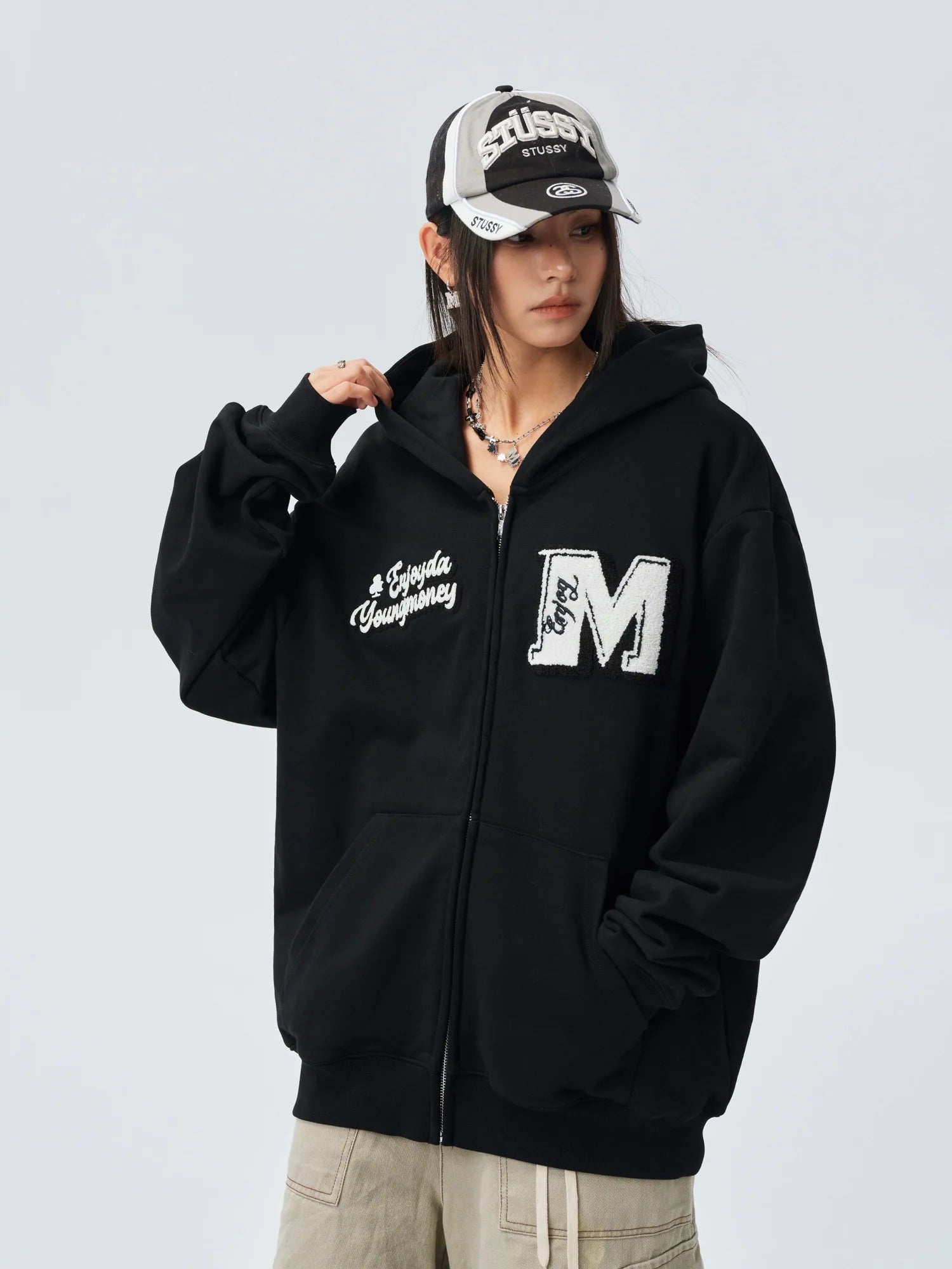 MEDM Towel Applique Embroidery Zip-Up Hoodie