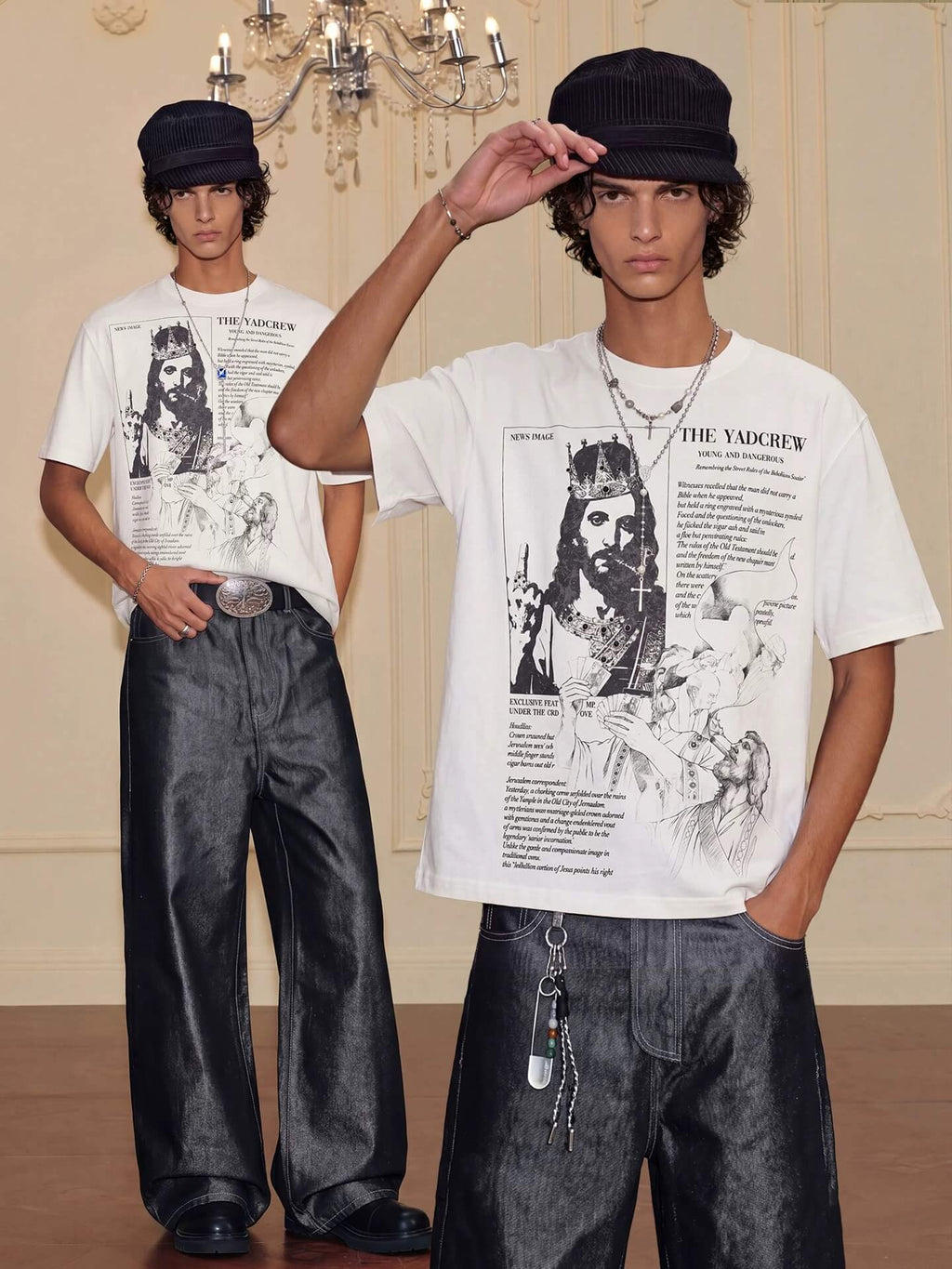 YADcrew Jesus Print Black Stone Studded Tee