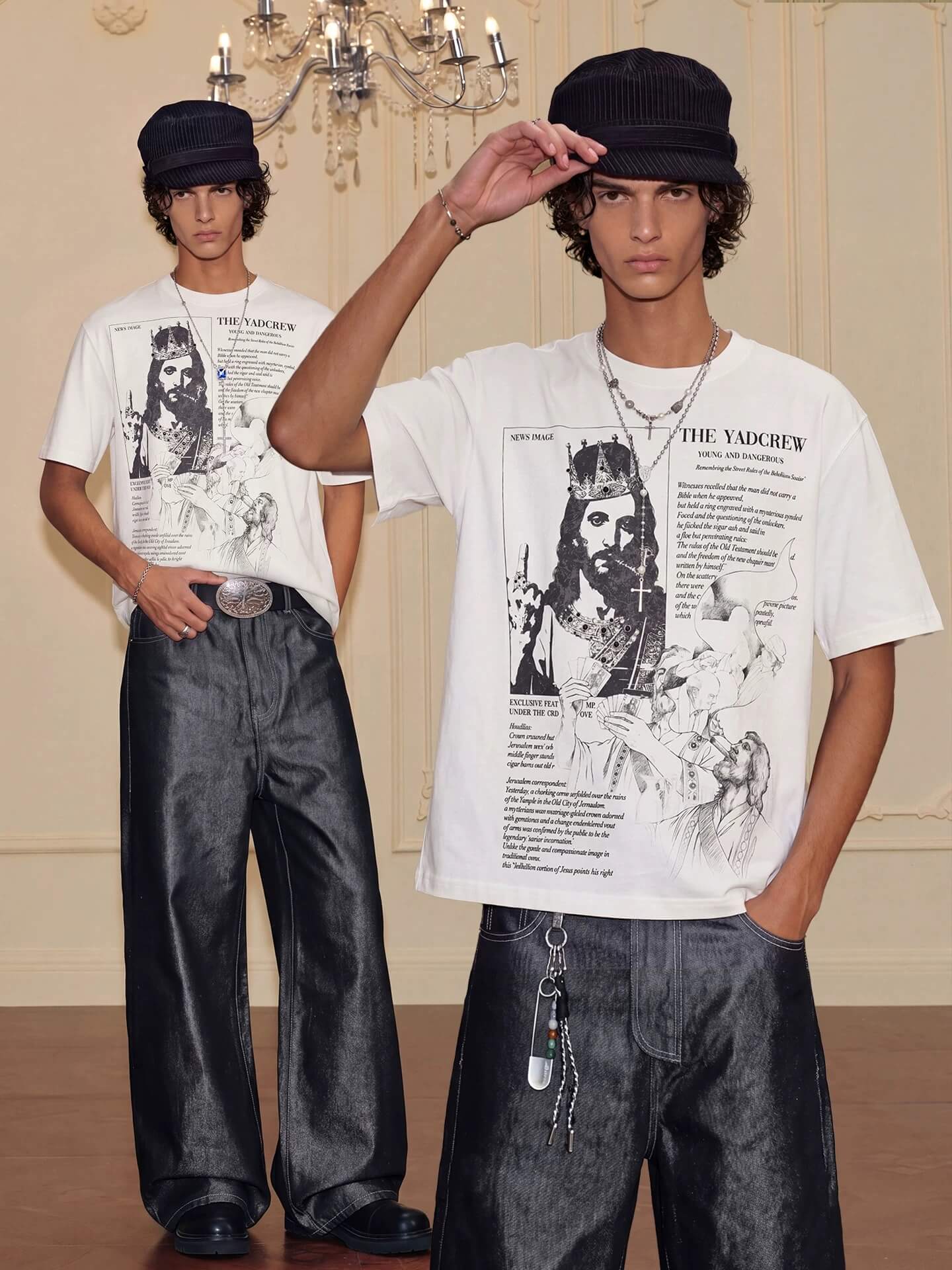 YADcrew Jesus Print Black Stone Studded Tee