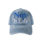 NOVACAM Washed Denim Nov Is Life Logo Embroidered Dad Hat