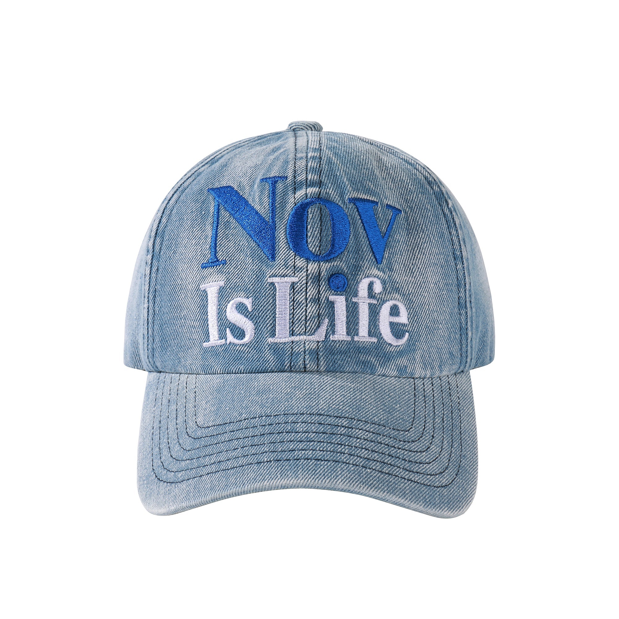 NOVACAM Washed Denim Nov Is Life Logo Embroidered Dad Hat