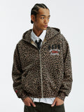 MEDM Embroidered Leopard Zip Up Hooded Jacket