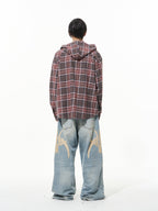 BLIND NO PLAN Metal Chain Hooded Plaid Long Sleeve Shirt