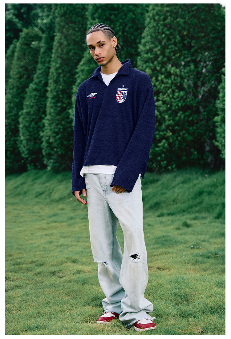 Remedy Number Patch Embroidered Polo Knit Sweater