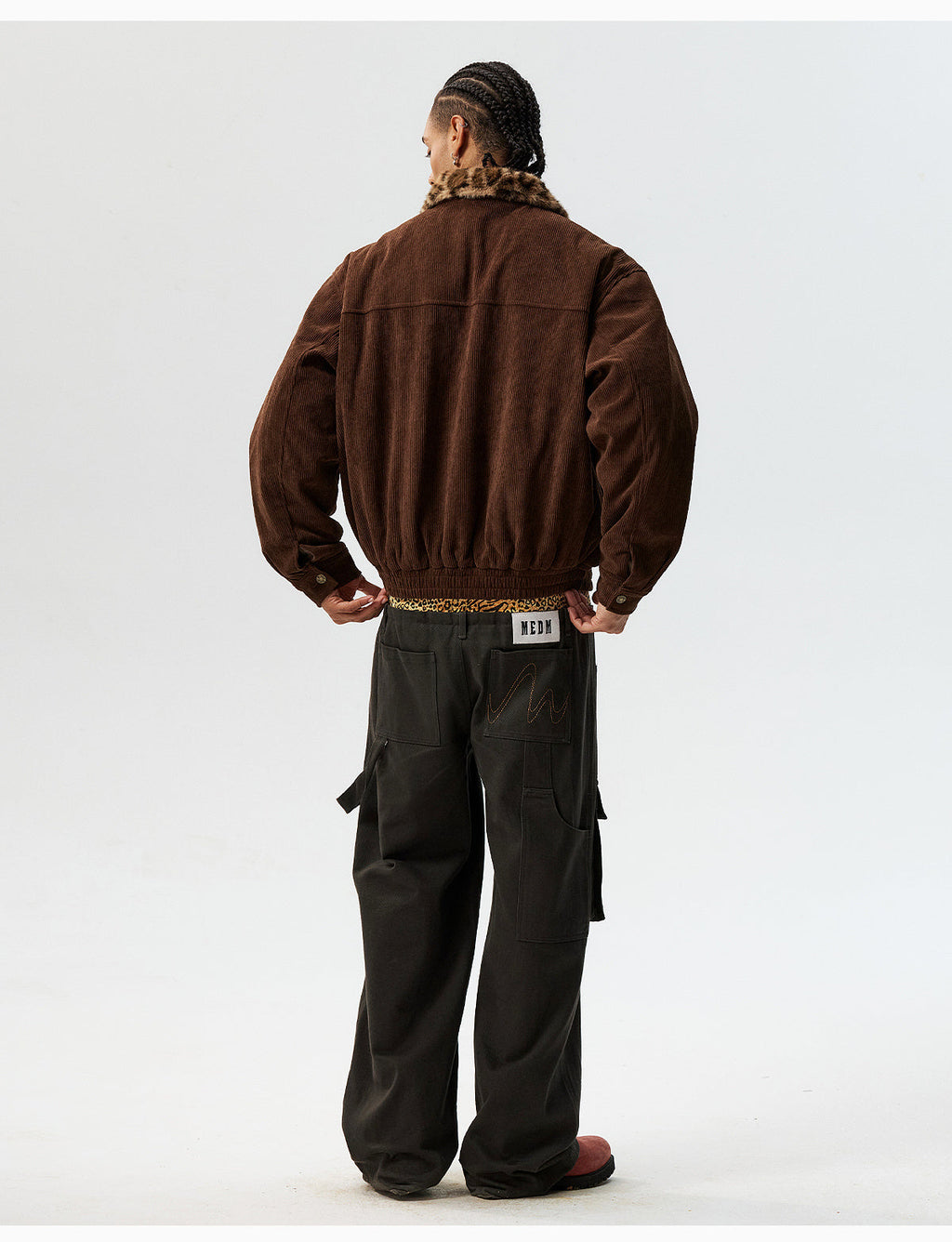 MEDM Leopard Fur Collar Corduroy Jacket