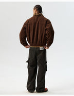MEDM Leopard Fur Collar Corduroy Jacket