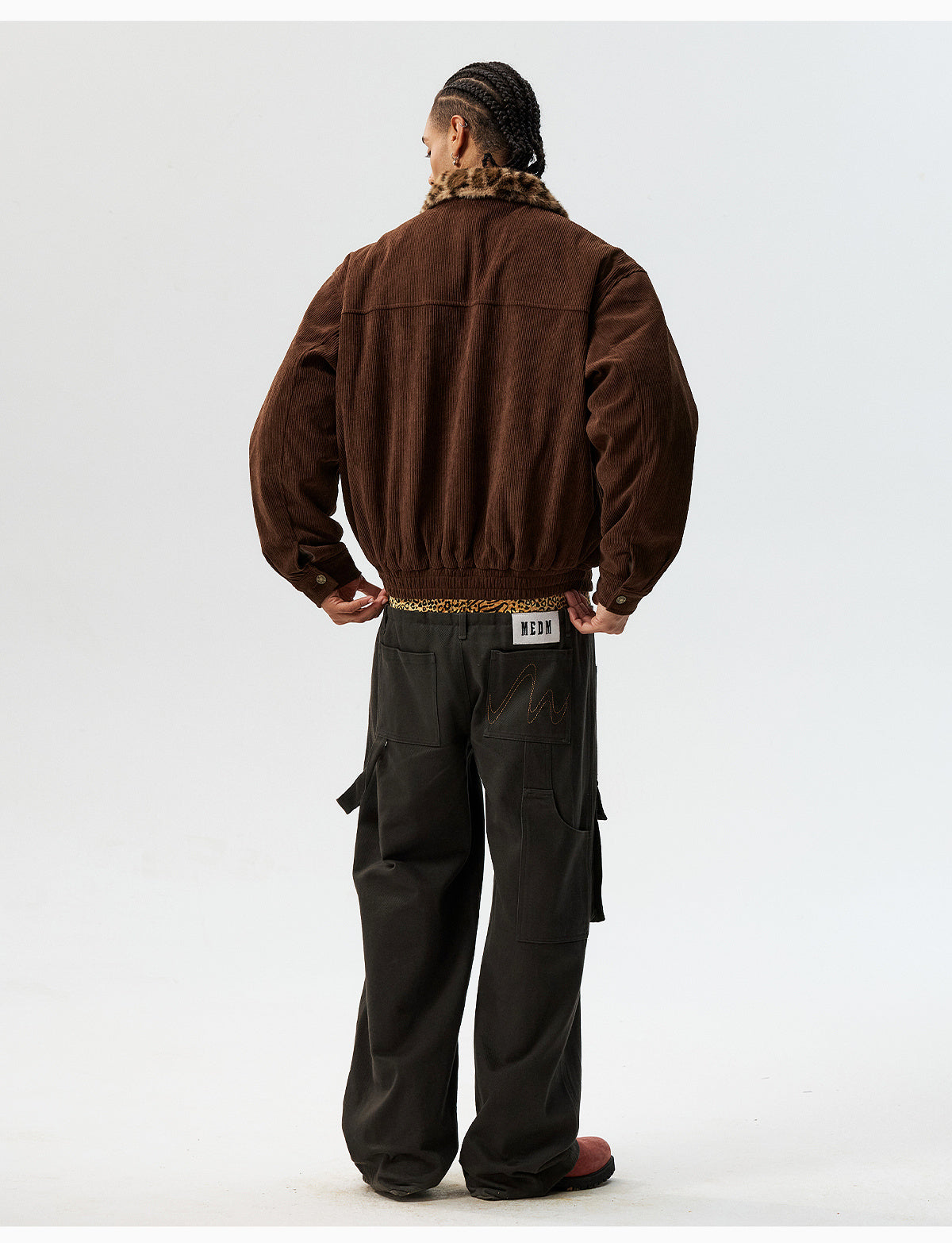MEDM Leopard Fur Collar Corduroy Jacket