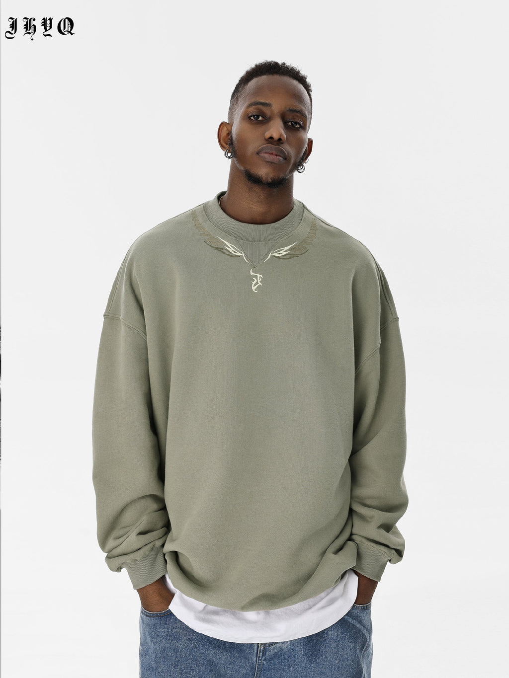 JHYQ Letters Embroidered Logo Heavyweight Sweater