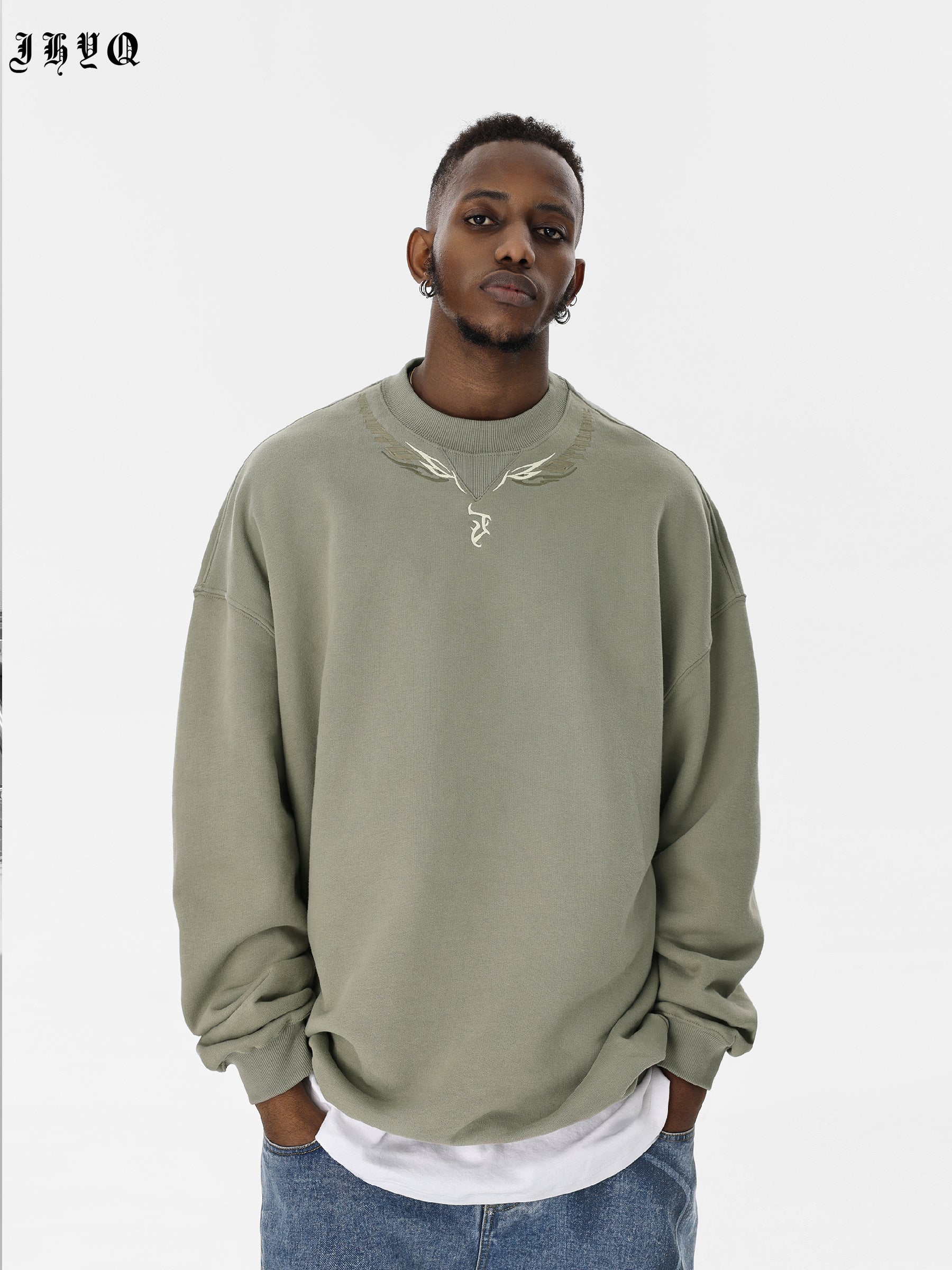 JHYQ Letters Embroidered Logo Heavyweight Sweater