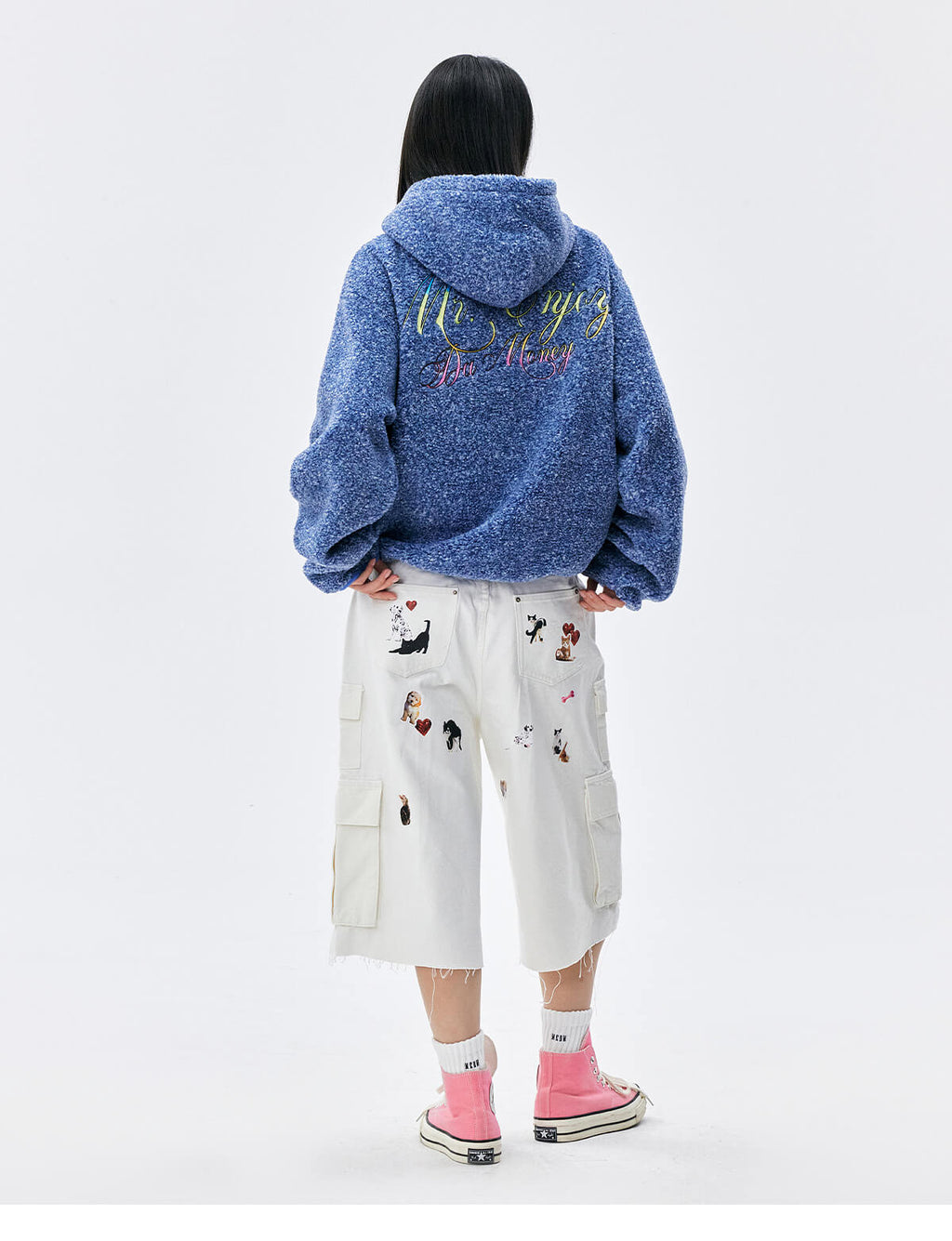 MEDM Gradient Embroidery Sherpa Fleece Hoodie