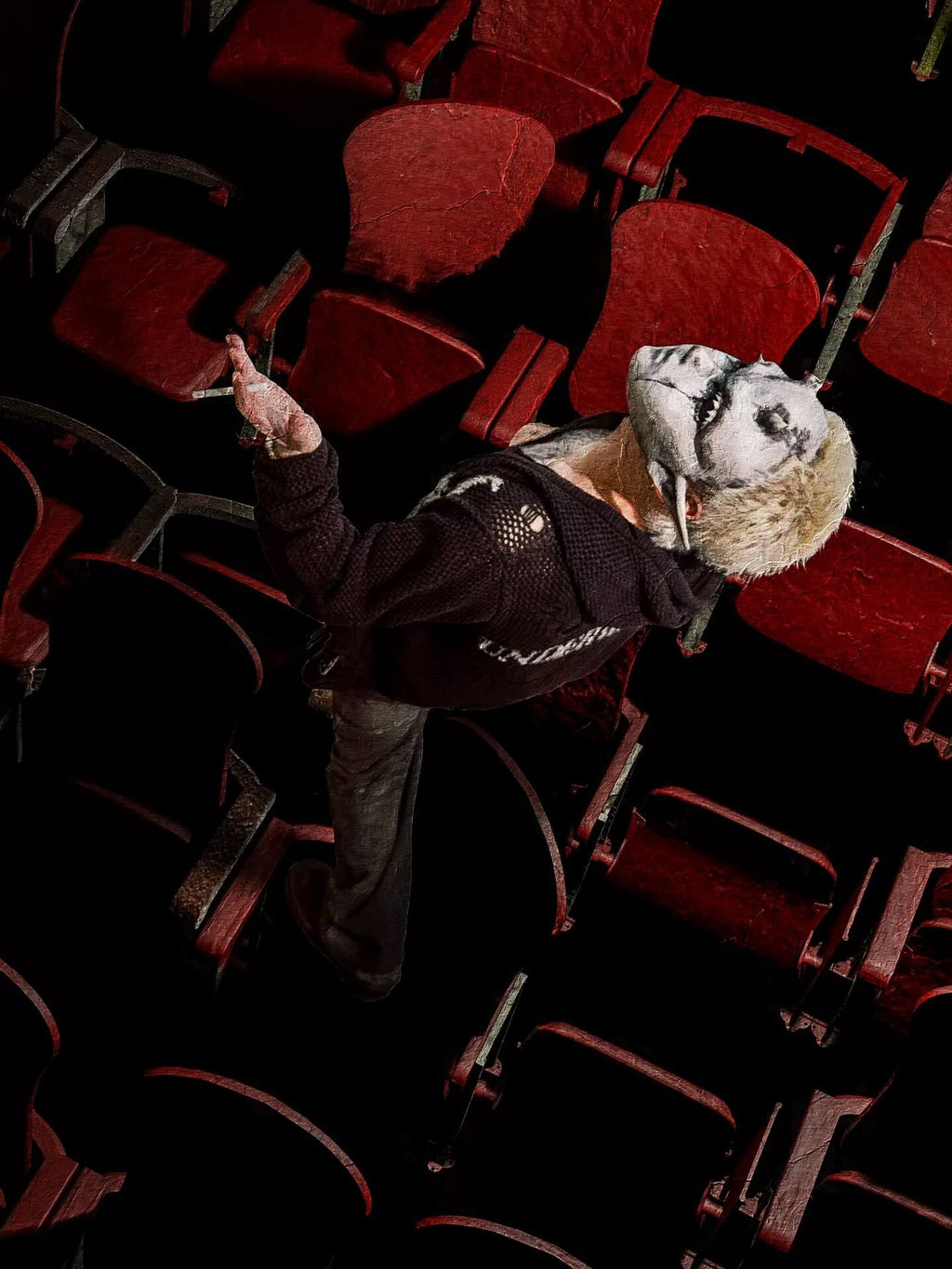 UNDERWATER Winged Devil Bone Jacquard Distressed Knit Zip Up Hoodie