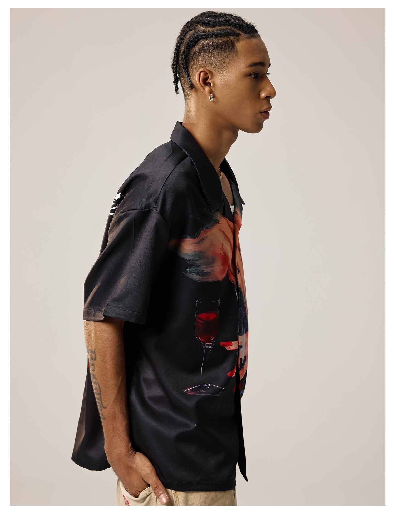 Remedy Finger and Wine Glass Full Print Short Sleeve Cuban Shirt