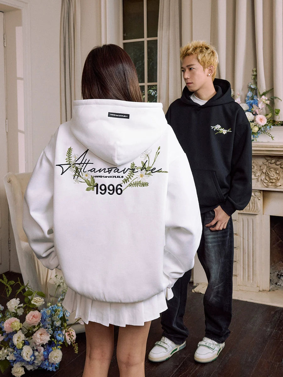 Harsh and Cruel Floral Wreath Embroidered Botanical Hoodie