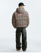 MEDM Leopard Leather Patch Puffer Jacket