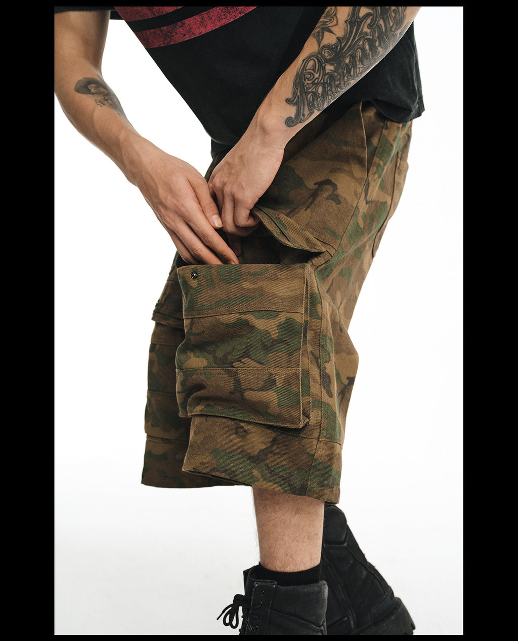 NOVACAM Camouflage & Black Baggy Work Cargo Shorts