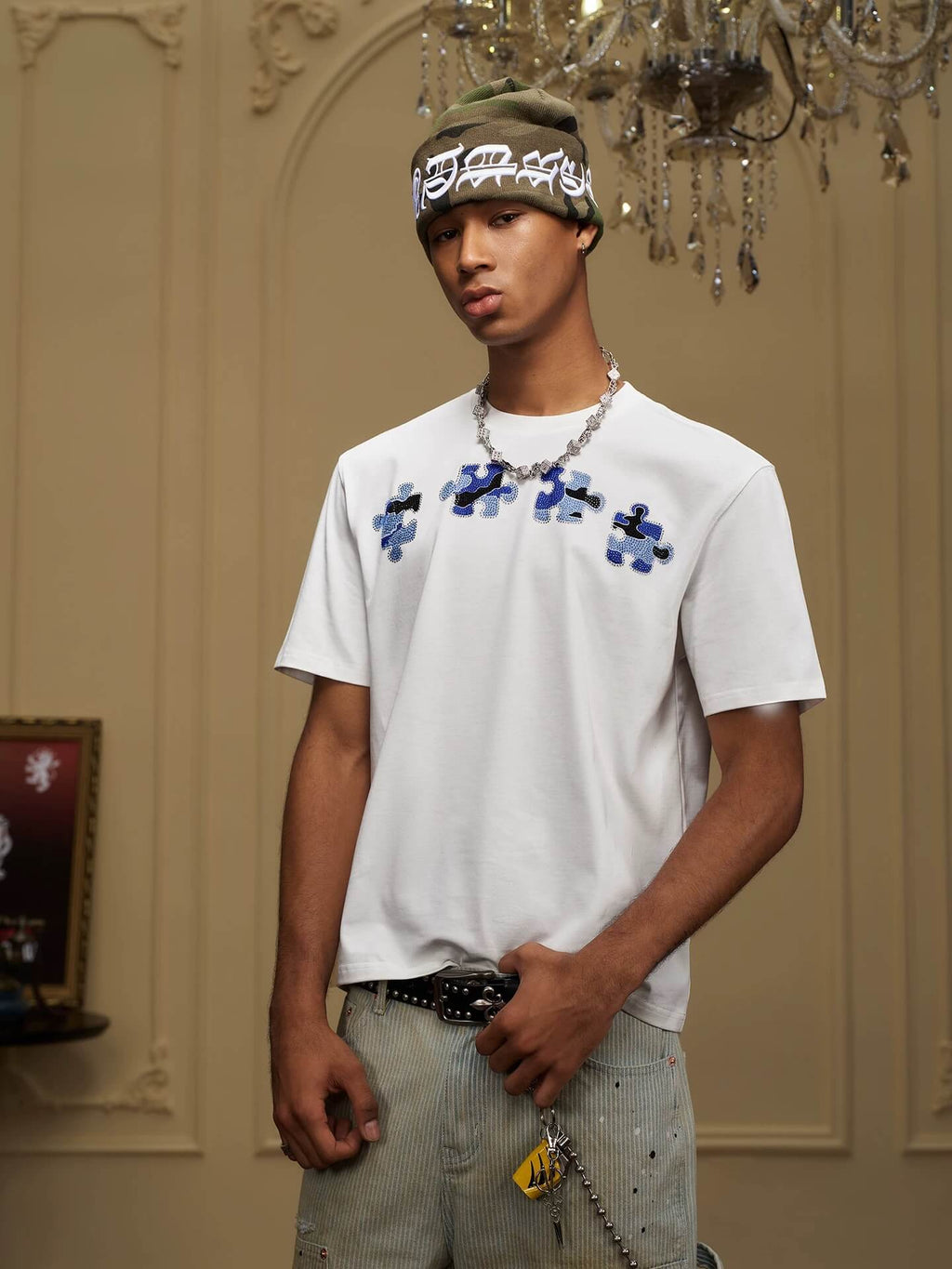 YADcrew Camo Rhinestone Puzzle Tee