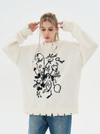 Harsh and Cruel Hand Drawn Flowers Knit Sweater