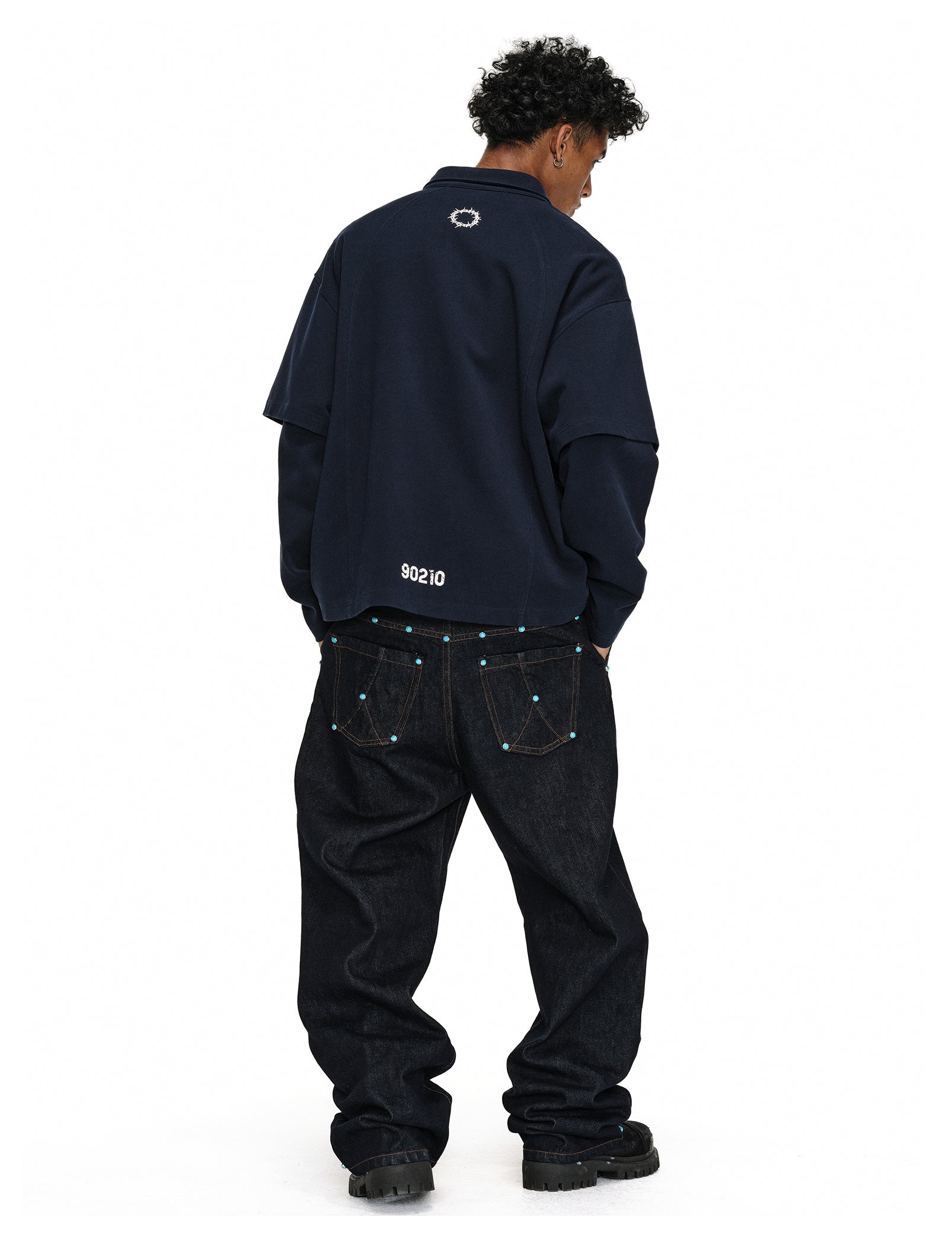 ANTIDOTE Logo & Badge Printed Layered Long Sleeve Polo