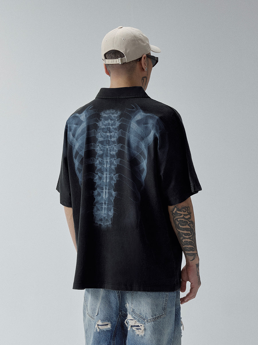 F2CE Washed X-ray Skeleton Print Polo