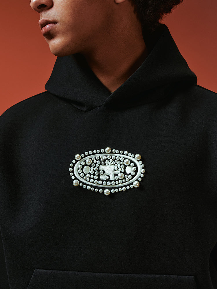 YADcrew Pearl and Embroidered Logo Puzzle Hoodie