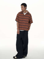 EVILKNIGHT(EK) Striped Plaid Tie-Dye Linen Polo Shirt