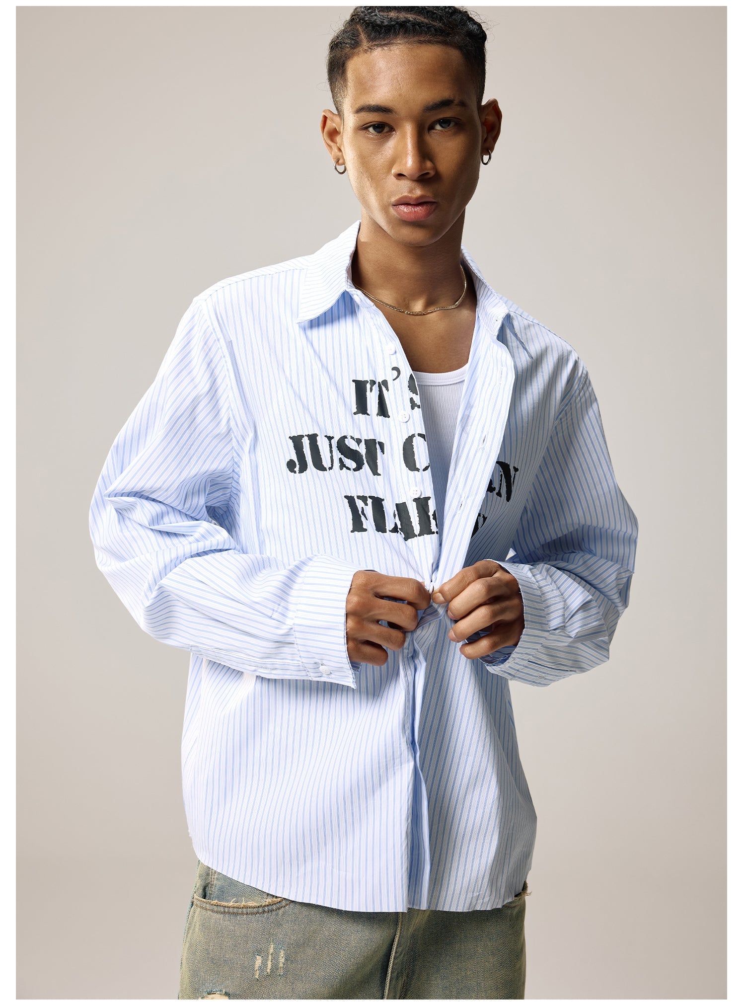 Remedy Letter Print Striped Long Sleeve Shirt