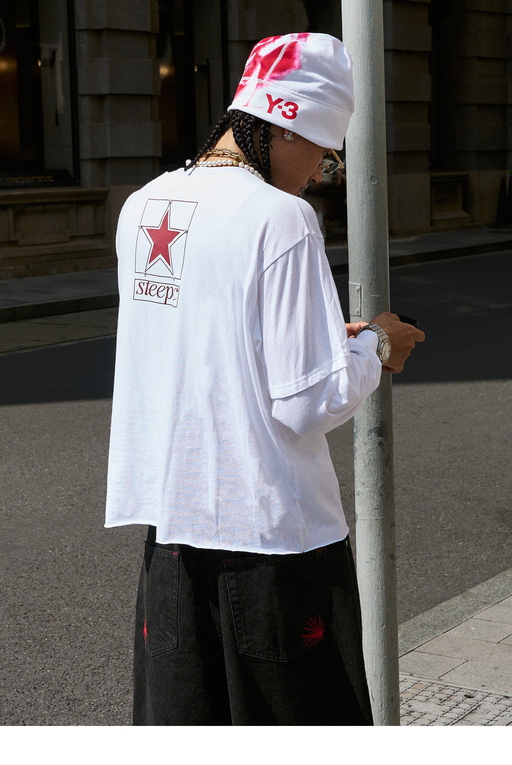 STEEPC Pearl Star Layered Henley Neck Long Sleeve Tee