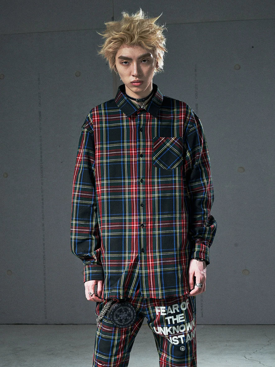 VENTUREK Tartan Check Patch Print Long Sleeve Shirt