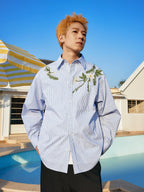 Harsh and Cruel Striped Floral Embroidered Long Sleeve Shirt