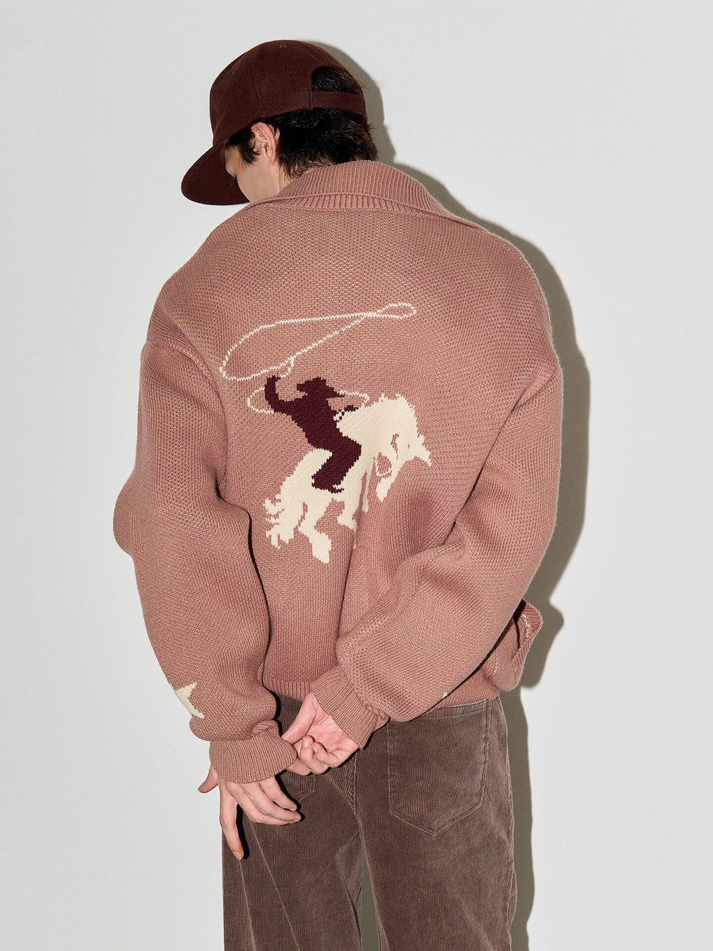 LIBERAFIT Cowboy Star Jacquard Zip Up Cowichan Cardigan