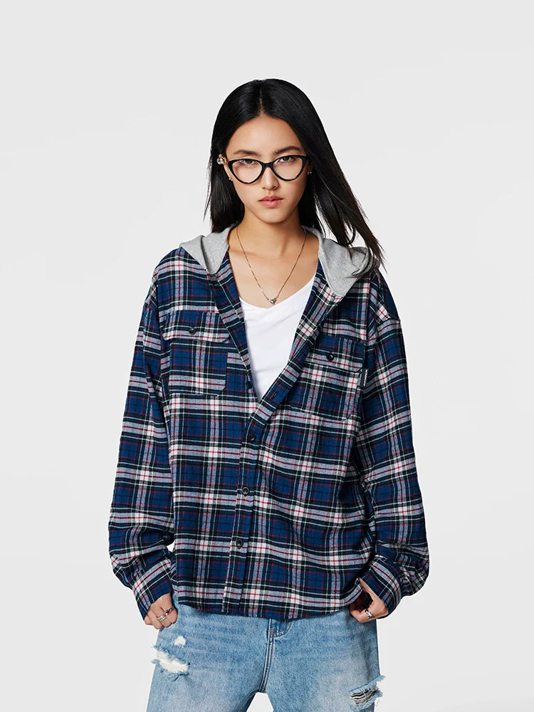 Achock Plaid Hooded Long Sleeved Shirt