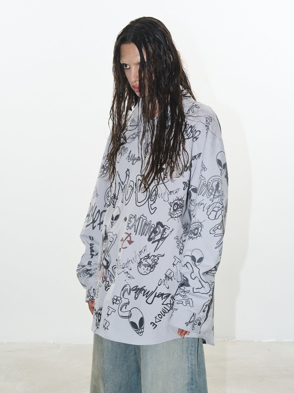 BLIND NO PLAN Graffiti Digital Print Long Sleeve Shirt