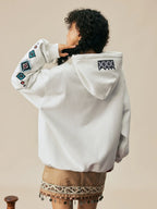 MEDM Ethnic Embroidered Patch Pearl Oversized Hoodie